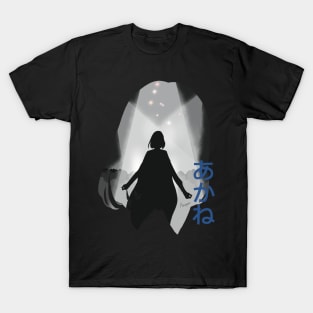 Oshi no Ko or My Star Idol's Child Anime and Manga Characters Akane Kurokawa the Genius Actress Awesome Silhouette Figure on the Lalalie Stage featured with Cool Blue Akane Japanese Lettering T-Shirt